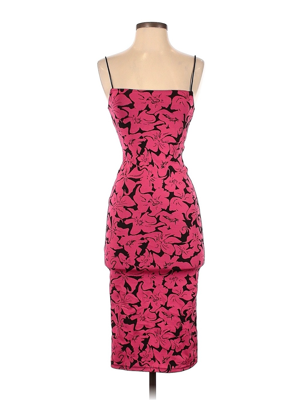 Zara Hot Pink and Black Floral Midi Dress